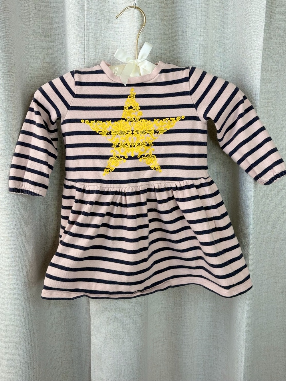 Stella McCartney Pink and Navy Striped Dress with Yellow Star
